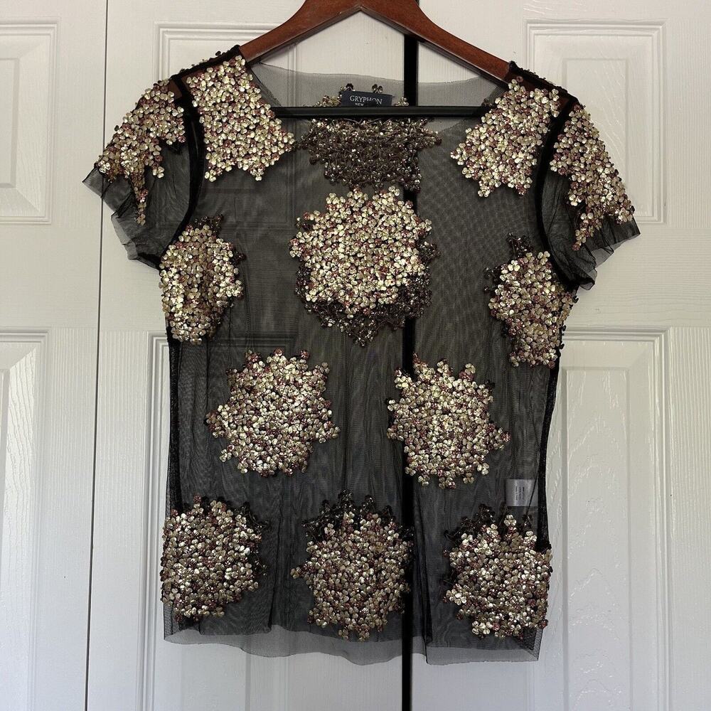 Women’s Gryphon Black Mesh Gold Top Size Small